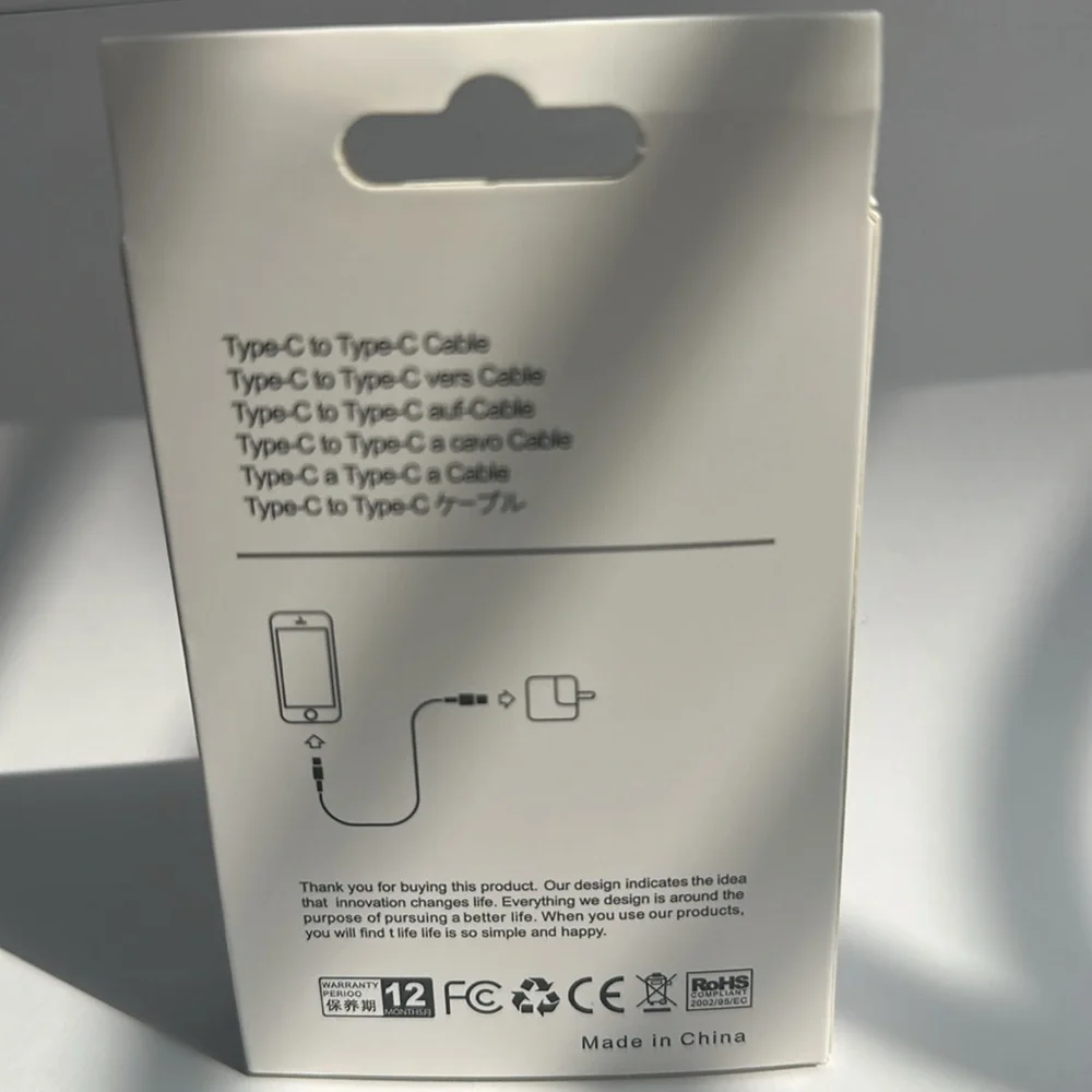 Type C to Type C 20W Fast Charging Cable 1M White